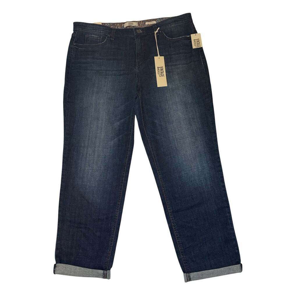 Vintage America Blues Boyfriend Jeans Women 16/33 Dark Wash Cuffed Stretch
